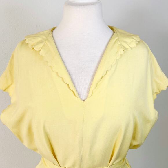 Vintage 70s Silk Butter Yellow Sun Dress Tie Waist Midi // Size Large‎ - Picture 3 of 10